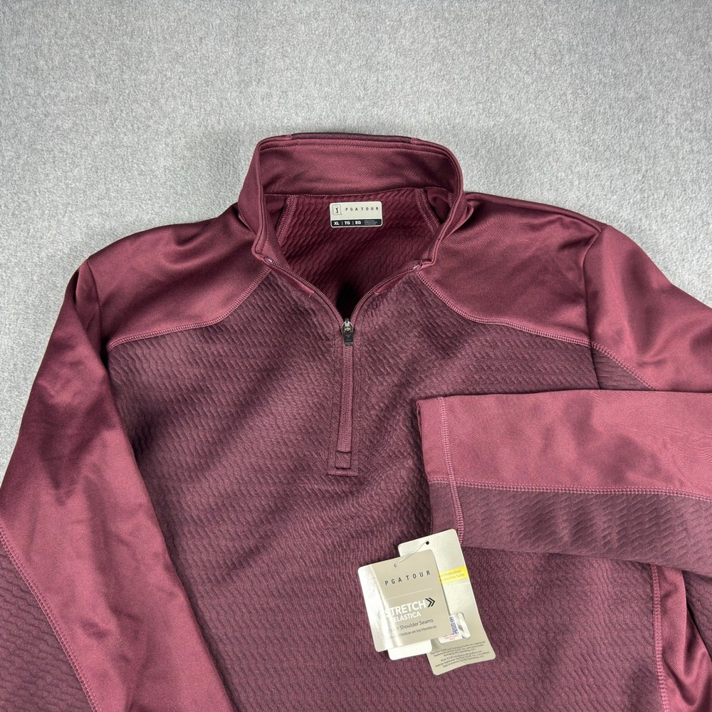 PGA Tour Thermal Stretch Textured 1/4 Zip Golf Pullover Mens 2XL NWT Red UPF